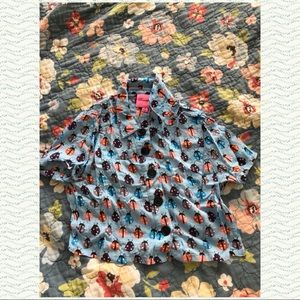 Bug Pattern Button Crop Top